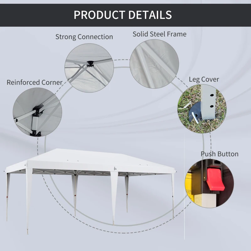 Outsunny 10' x 19' Pop Up Tent Garden Outdoor Party Tent Easy Set Up Gazebo Canopy Market Event Sunshade White