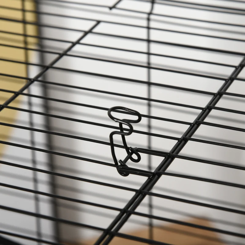 PawHut Small Animal Cage Ferret Cage with Wheels Hammocks Tunnels and 3 Doors Black