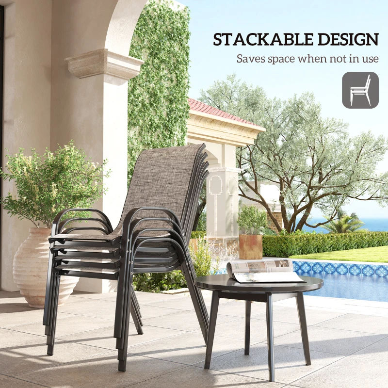 Outsunny Set of 4 Outdoor Dining Chairs, Stackable Patio Chairs with High Back, Breathable Mesh Seat for Garden Lawn, Mixed Gray