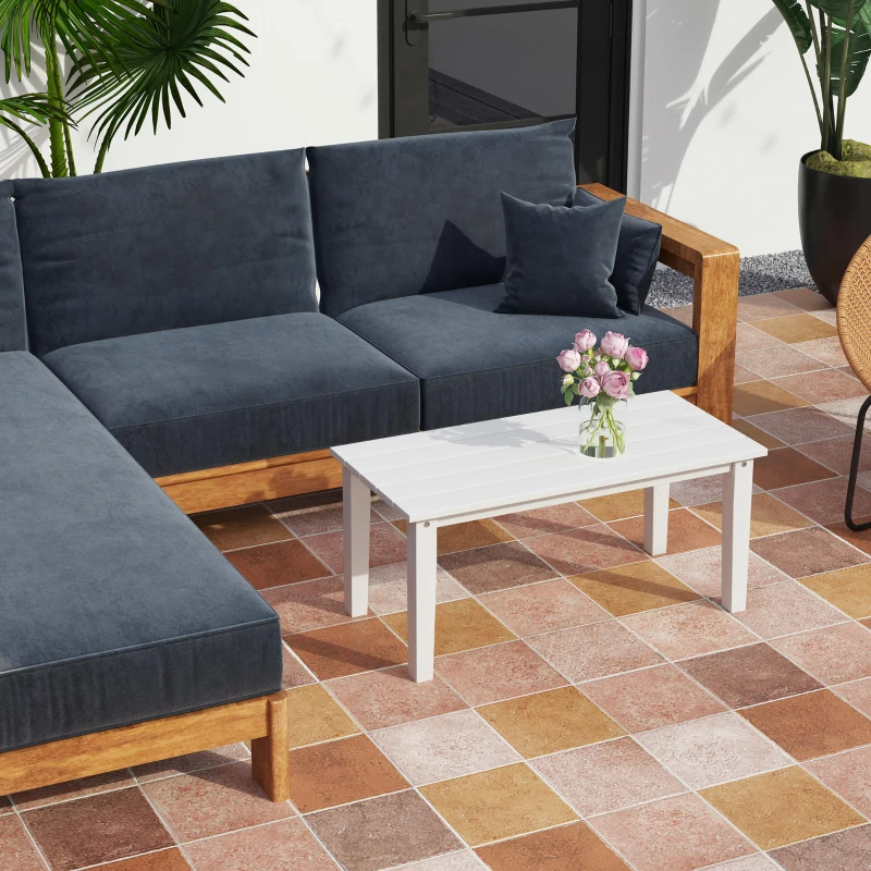 Outsunny Rectangle Outdoor Coffee Table, HDPE All-Weather Outdoor Patio Table with Slatted Tabletop for Yard, Balcony, White