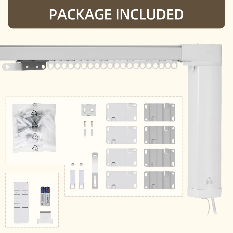 HOMCOM Automatic Smart Curtains System with Alexa, WiFi App, 180", White