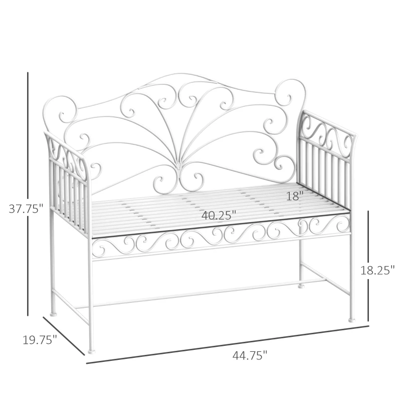 Outsunny 43" Garden Bench, Outdoor Patio Bench with Armrests, Metal Porch Bench for Backyard, Poolside, Lawn, Cream White