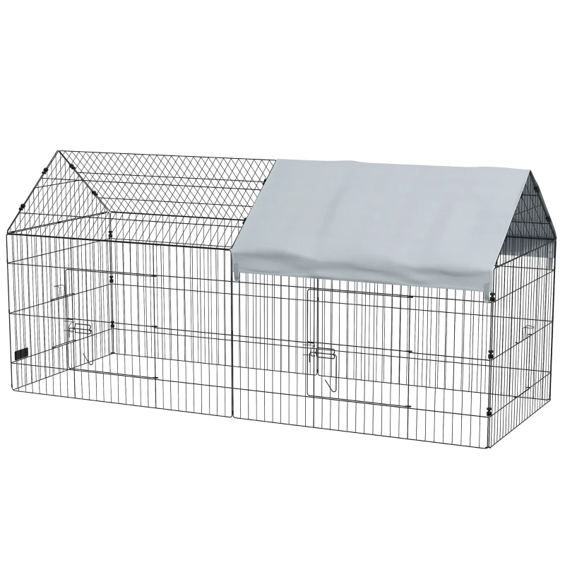 PawHut 87" Small Animal Cage with Roof, Indoor/Outdoor Use,  for Chicken, Rabbits, Chinchillas, Silver