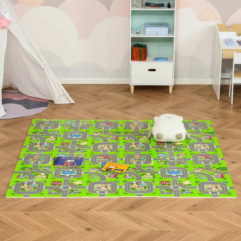 Qaba Kids Foam Puzzle Floor Tiles Baby Toddler Play Mat 36Pcs w/ 24 Side Mat Anti-slip Crawling Learning with End Border Playground Pattern 35SqFt EVA