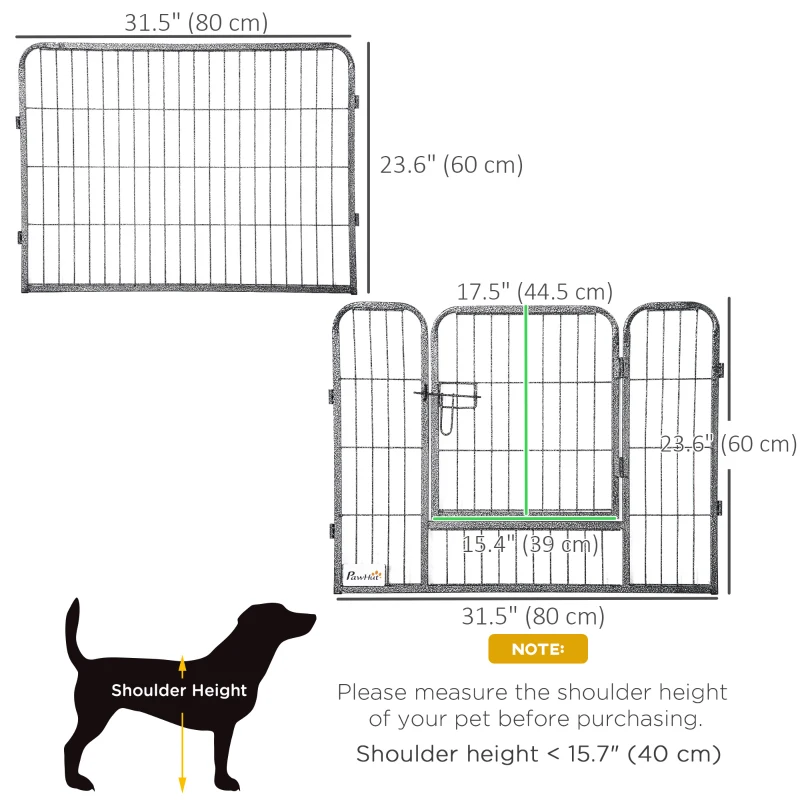 PawHut Heavy Duty Dog Playpen, 16 Panels Pet Playpen Dog Fence, Portable Puppy Exercise Pen, with 2 Doors Locking Latch, Outdoor or Indoor Use 23.5" Height
