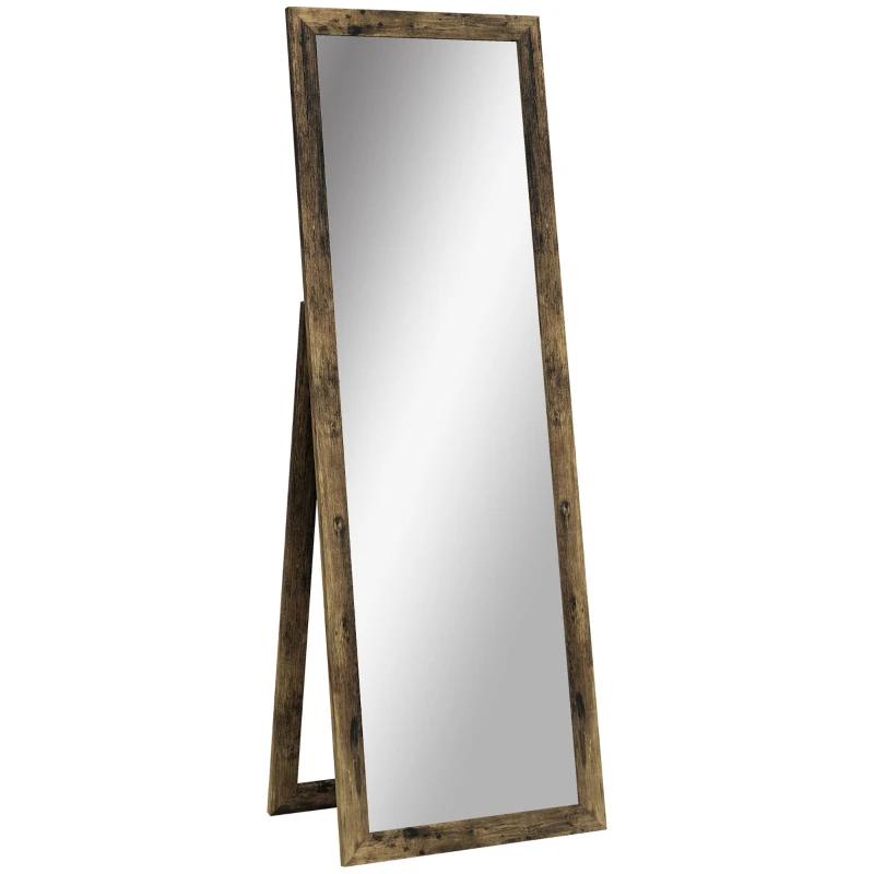 HOMCOM 58" x 20" Floor Standing Mirror, Full Body Mirror for Bedroom, Living Room, Rustic Brown