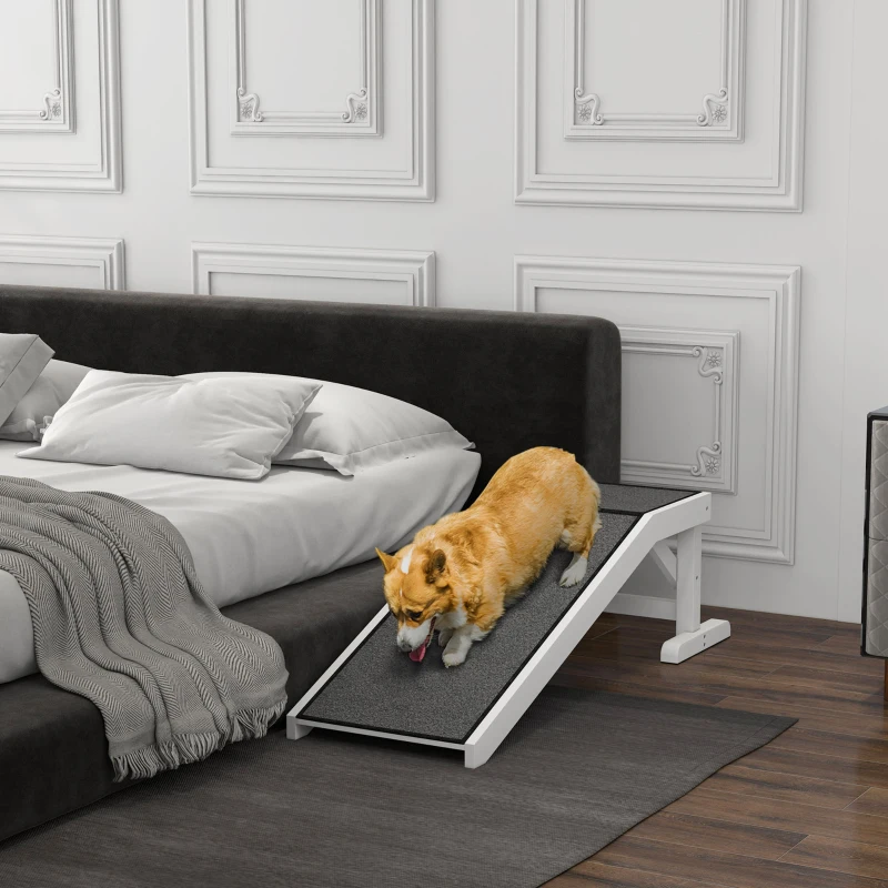 PawHut Pet Ramp, Bed Steps for Dogs Cats with Non-slip Carpet, 49"L x 16"W x 14"H, White Grey