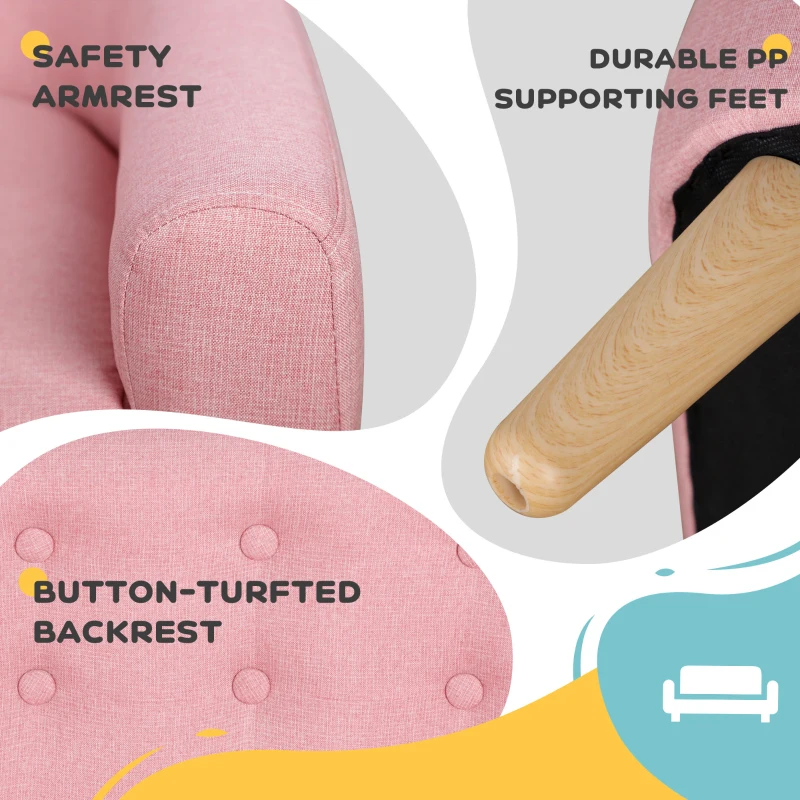 Qaba 2-Seat Linen Fabric and Wooden Frame Sofa Couch for Kids and Toddlers Ages 3-7, 11" High Seat, Pink