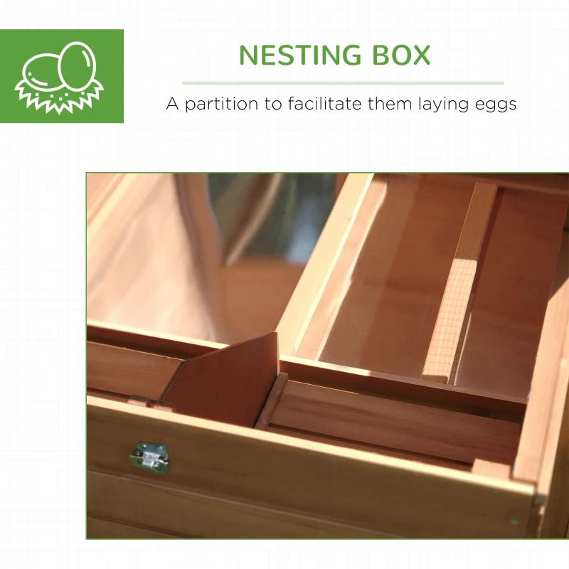 PawHut 75" Wooden Chicken Coop with Nesting Box, Outdoor Hen House with Removable Tray, Ramp, Run, Poultry Cage for Garden Backyard, Natural Wood