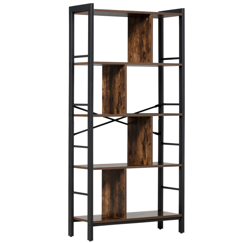 HOMCOM Industrial Bookshelf, Bookcase with 4-Tier Display Shelf for Living Room Office