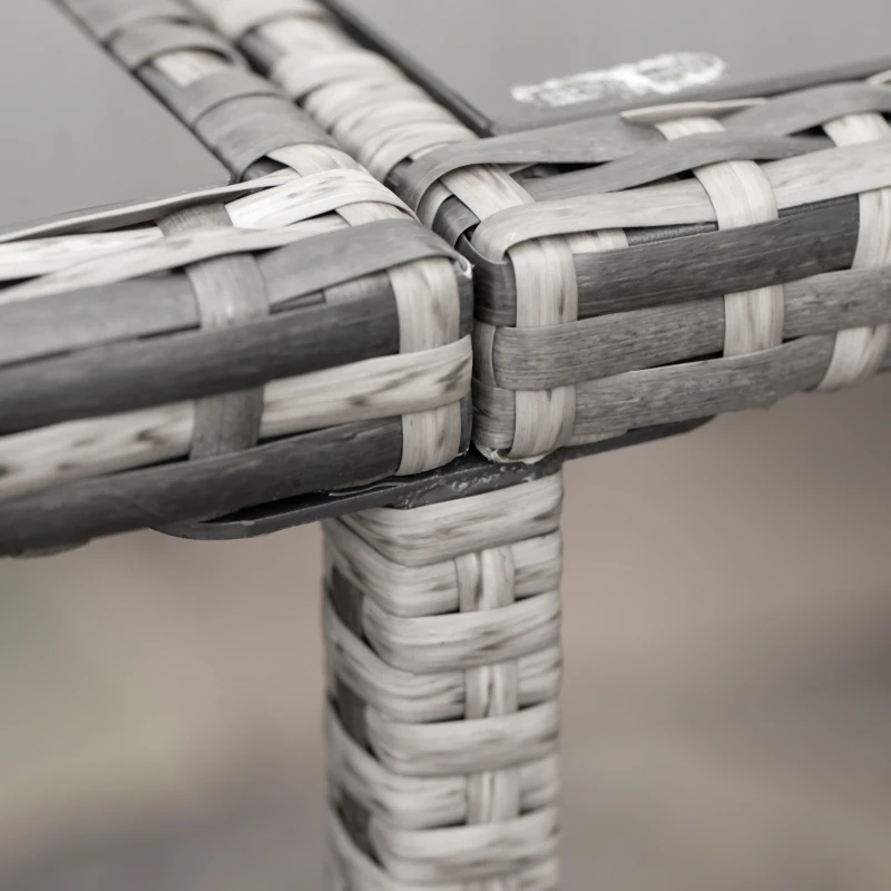 Outsunny 9 Pieces Wicker Patio Dining Set Outdoor Furniture Set with Removable Cushions, Glass Top Dining Table, Ottomans, PE Rattan Conversation Set for Garden Poolside, Grey