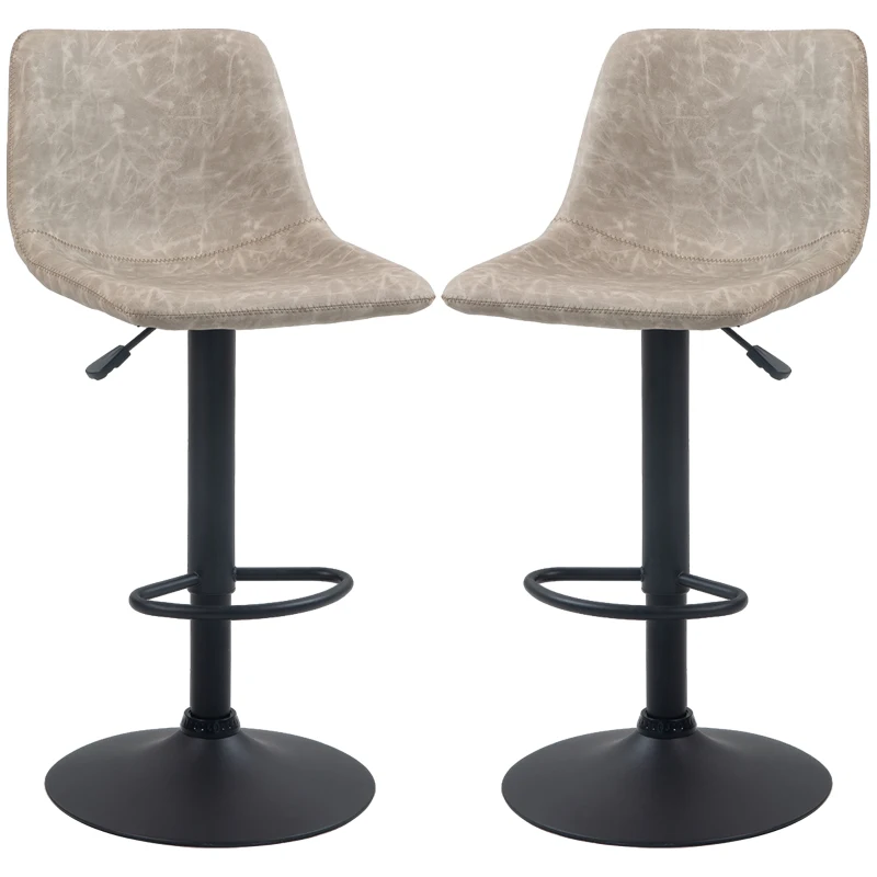 HOMCOM Adjustable Counter Height Bar Stools Set of 2, 360° Swivel Kitchen Counter Stools With Backs, Vintage Leather, Beige