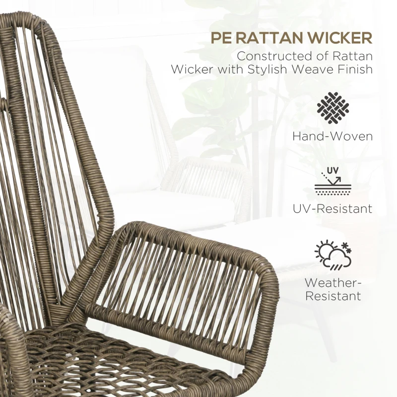 Outsunny 2 PCs PE Rattan Leisure Chair Set, Outdoor Reclining Patio Chair and Footrest w/ Adjustable Backrest & Cushion, Khaki