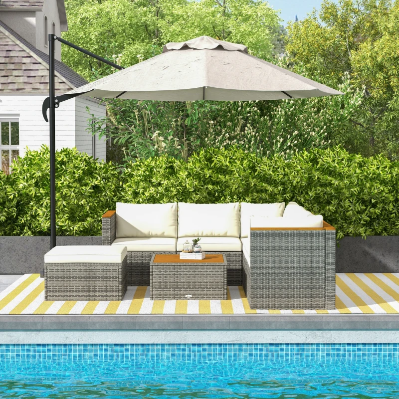 Outsunny 7 Pieces Outdoor Patio Furniture Set, PE Rattan Wicker Sectional Sofa Set with Cushions, Coffee Table, White