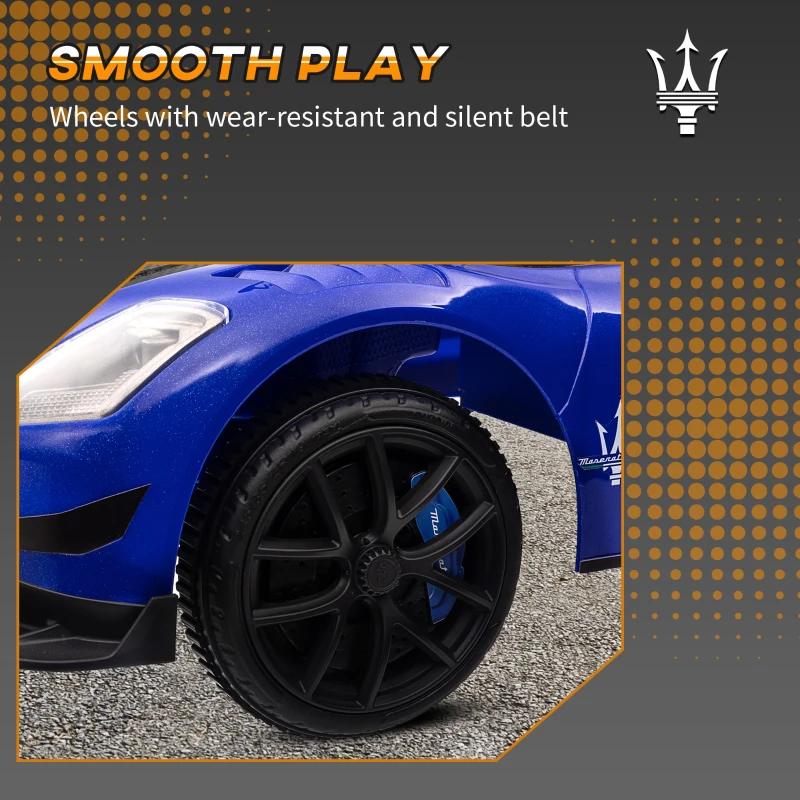 Qaba Licensed Maserati GT2 Baby Sliding Car with Storage, Music, Horn, Foot to Floor Toddler Car for 18-60 Months, Blue