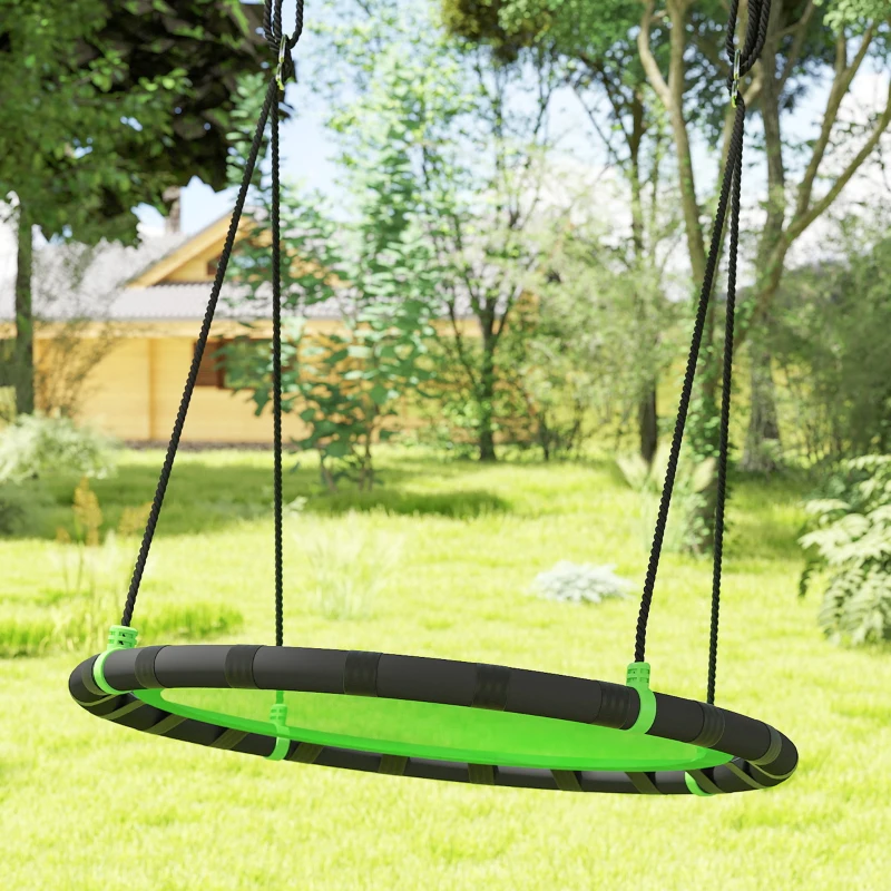 Qaba 39 inch Saucer Tree Swing Set for Kids with Adjustable Hanging Ropes for Outdoor, Backyard, Green