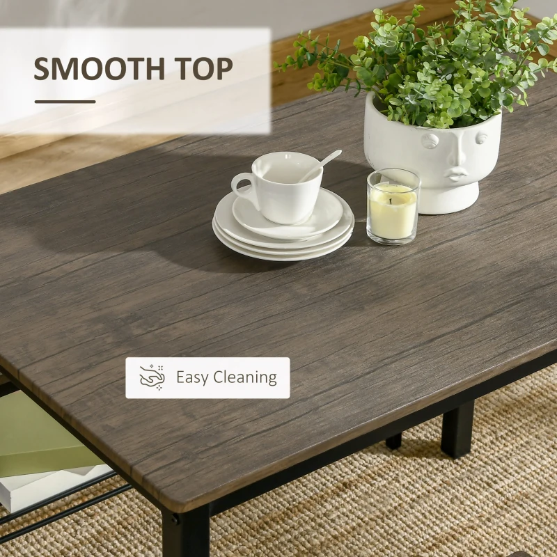 HOMCOM Industrial Dining Table Set, Kitchen Table and Chairs for 4, Dinner Table with Bench Set with Metal Frame & Storage Shelf, 4 Piece Dinette Set