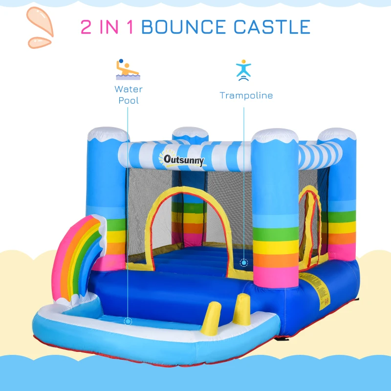 Outsunny Inflatable Bounce House for Kids 2-in-1 Jumping Castle for Indoor Outdoor Party with Trampoline, Pool, Carry Bag & Air Blower(m-4)