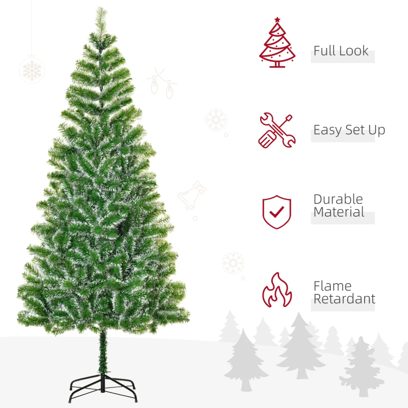 HOMCOM 7FT Christmas Tree Artificial Classic Tree Holiday Indoor Decoration, with Mental Support 968 Tips, Green