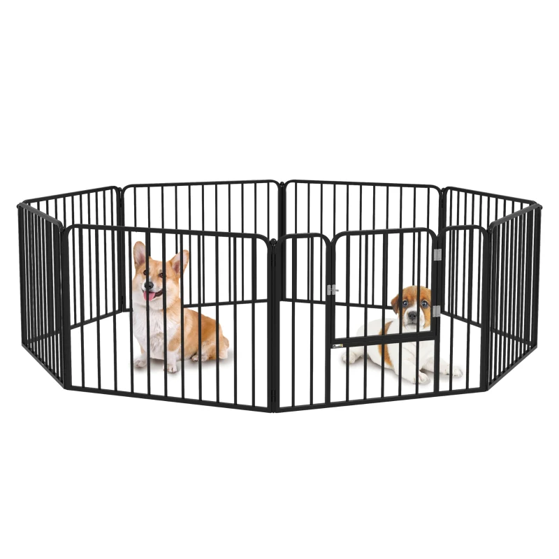 PawHut Dog Fence Outdoor 8 Panels 24" Height Indoor Steel Pet Exercise Pen DIY Design for Small Dogs