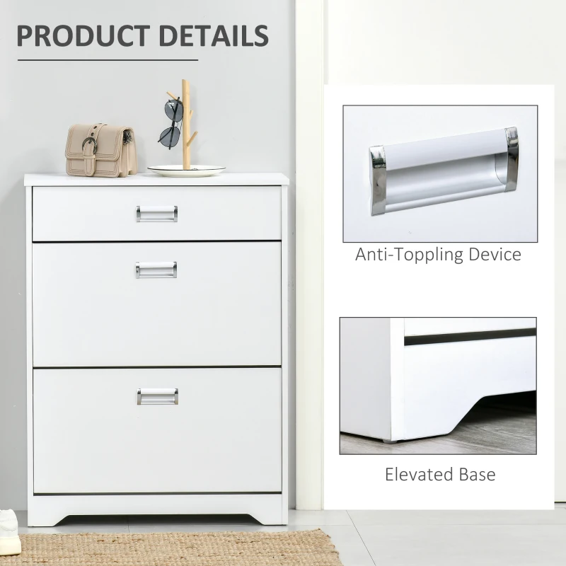 HOMCOM Narrow Shoe Storage with Drawer, 2 Flip Doors and Adjustable Shelves, Shoe Cabinet for 16 Pairs of Shoes, White