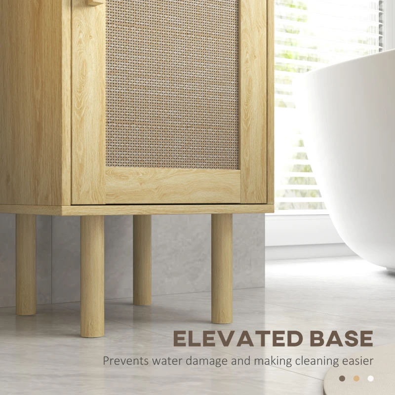 HOMCOM Tall Bathroom Cabinet with Rattan Doors, Freestanding Bathroom Storage Cabinet with Adjustable Shelves, Distressed Oak