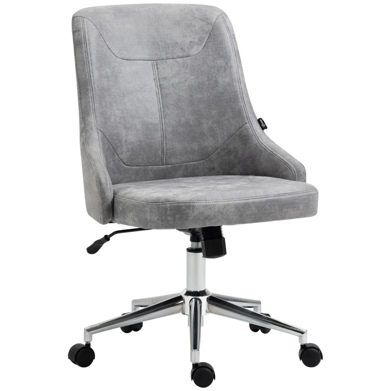 Vinsetto Armless Task Chair, Mid-back Desk Chair, Microfiber Home Office Chair with Adjustable Height, Tilt, Swivel Function, Vanity Chair with Wheels, Light Grey