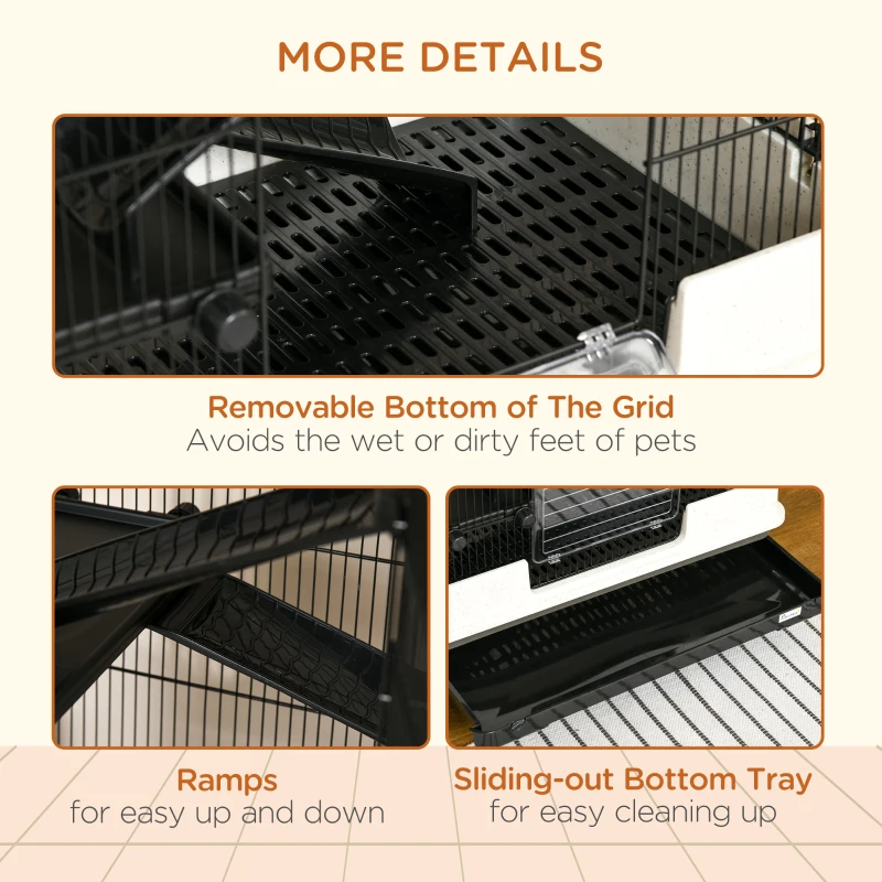 PawHut 6-tier Platform Rolling Small Animal Cage Rabbit Hutch Pet Play House with Platform, Ramp,Removable Tray. 4 universal wheels (Black) for Bunny Pet Mink Chinchilla