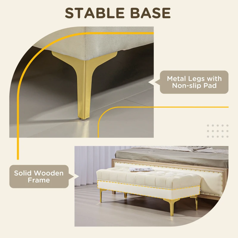 HOMCOM End of Bed Bench, Upholstered Bench, Entryway Shoe Bench with Button Tufted for Living Room, Bedroom, Beige