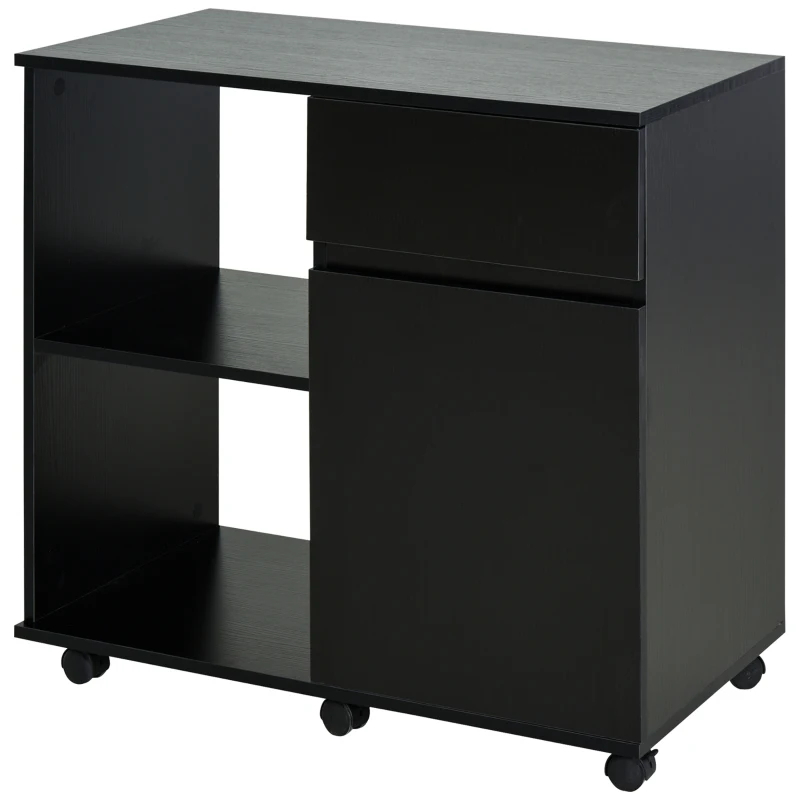 HOMCOM Printer Stand, Storage Cabinet with Drawer, Open Storage Shelves, for Home or Office Use, Black