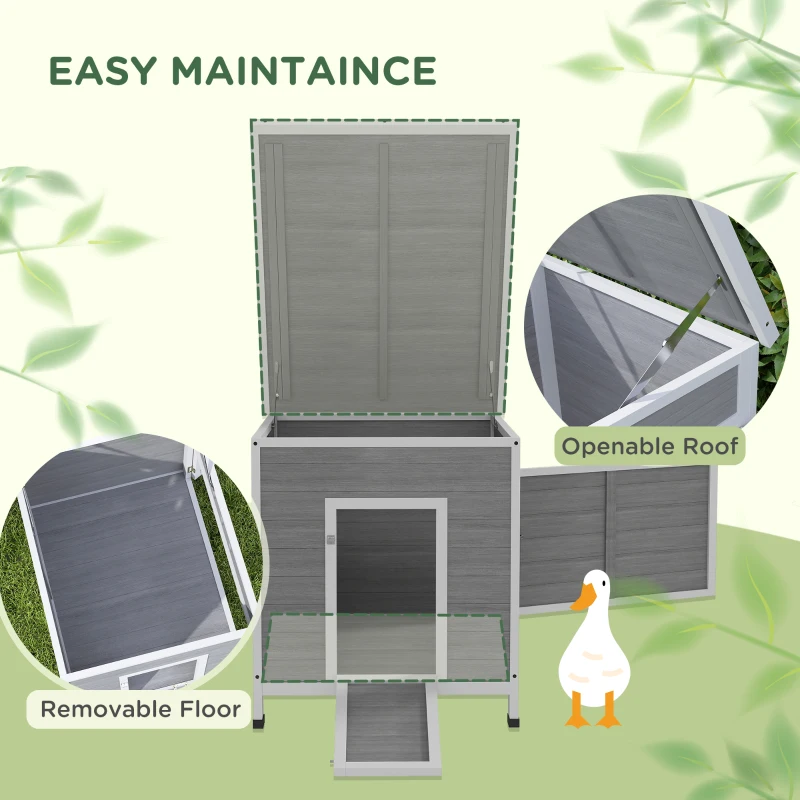PawHut Wooden Duck Coop with Openable Roof, Removable Floor, Double Doors, Ramp, for 2-4 Ducks, Chickens, 25" x 32" x 30"