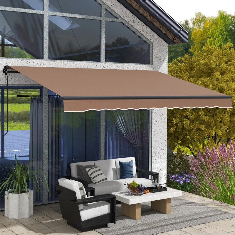 Outsunny 12' x 10' Retractable Awning, 280gsm UV Resistant Sunshade Shelter for Deck, Balcony, Yard, Coffee