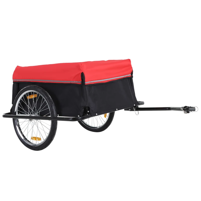 Aosom Folding Bicycle Cargo Trailer Cart Carrier Garden Use w/ Quick Release, Cover, Black/Red