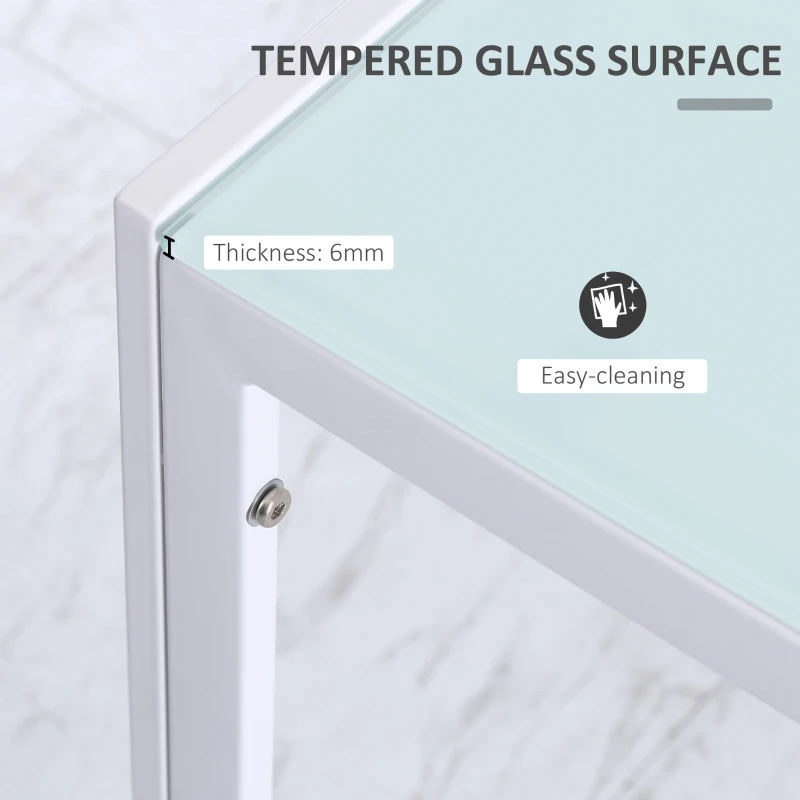 HOMCOM Rectangular Kitchen Table for 4 People, Dining Table with Tabletop Tempered Glass for Dining Room, Living Room, White