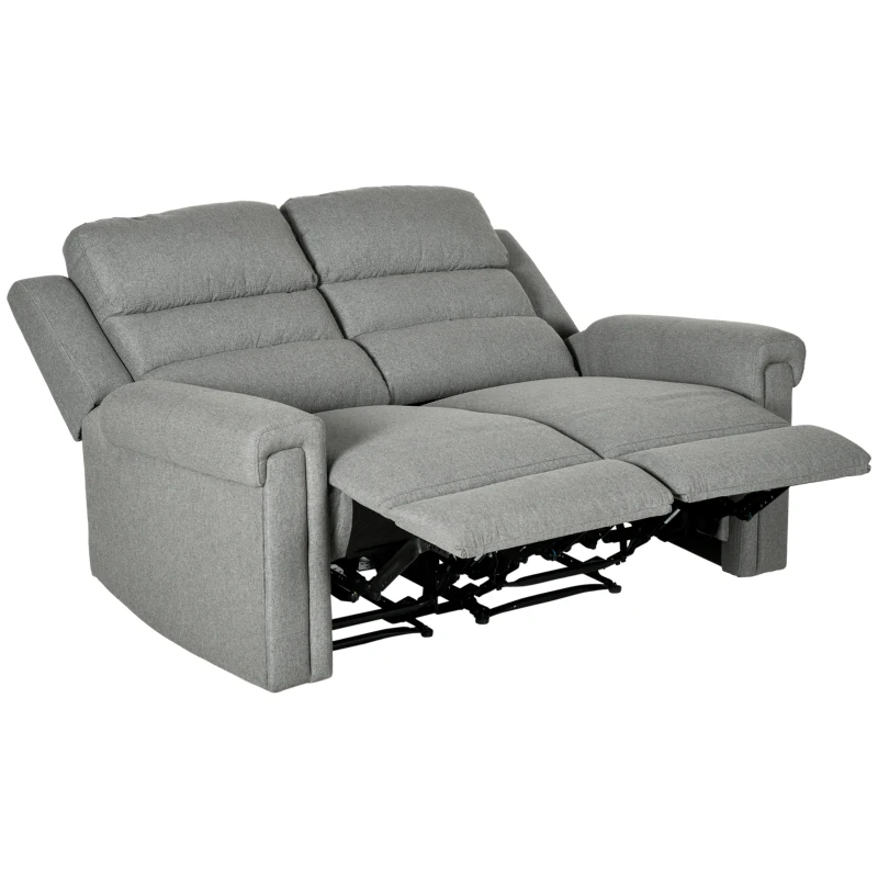 HOMCOM 2 Seater Recliner Sofa with Manual Pull Tab, Fabric Reclining Sofa, RV Couch, Home Seating, Gray