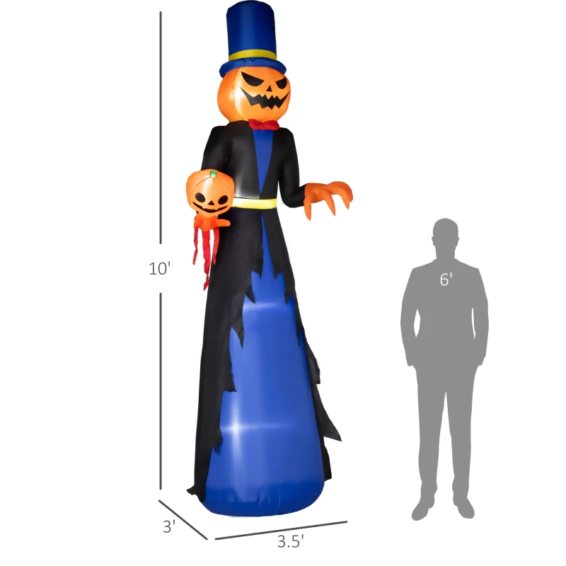 HOMCOM 10ft Inflatable Halloween Pumpkin Head Reaper, Blow Up LED  Display for Garden Indoor Outdoor