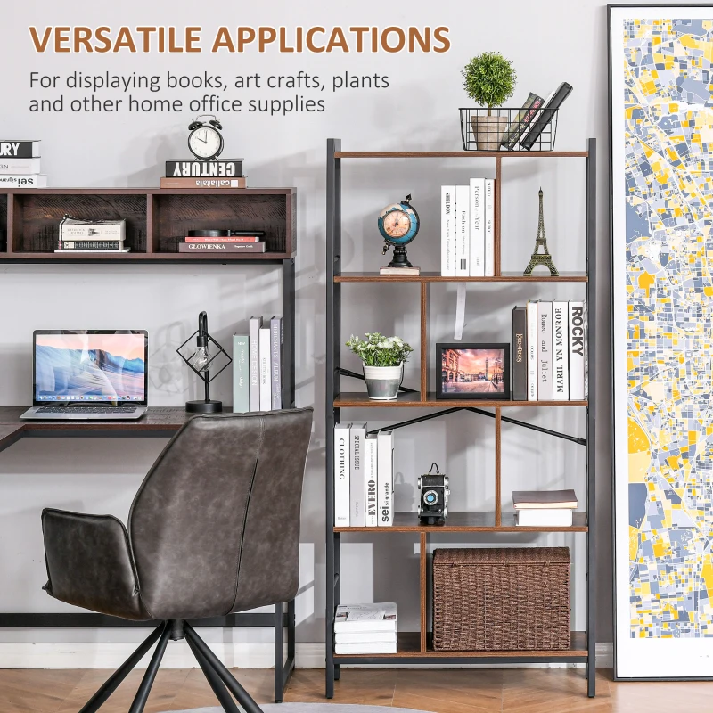 HOMCOM Industrial Bookshelf, Bookcase with 4-Tier Display Shelf for Living Room Office