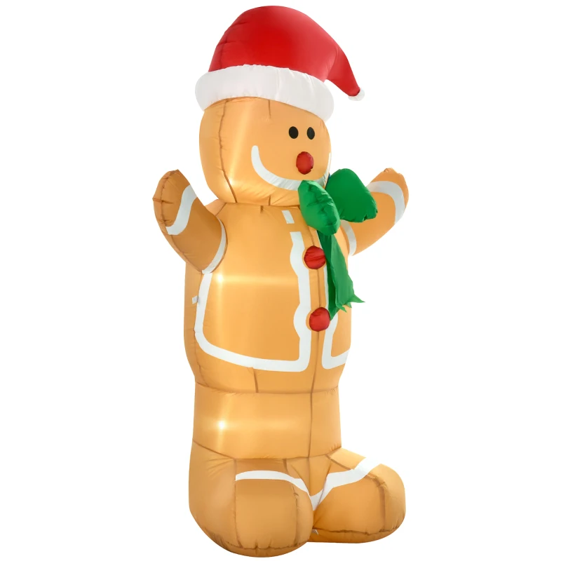 HOMCOM 6ft Christmas Inflatable Gingerbread Man, Outdoor Blow-Up Yard Decoration with LED Lights Display