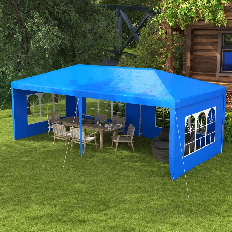 Outsunny 9.6' x 19' Large Party Tent, Outdoor Event Shelter, Gazebo Canopy with 4 Removable Window Sidewalls for Weddings, Picnics, Blue