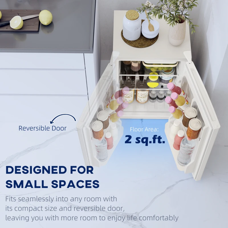 HOMCOM 2.5 Cu.Ft Mini Fridge, Single Door Compact Refrigerator with Freezer, Adjustable Thermostat, Reversible Door, White