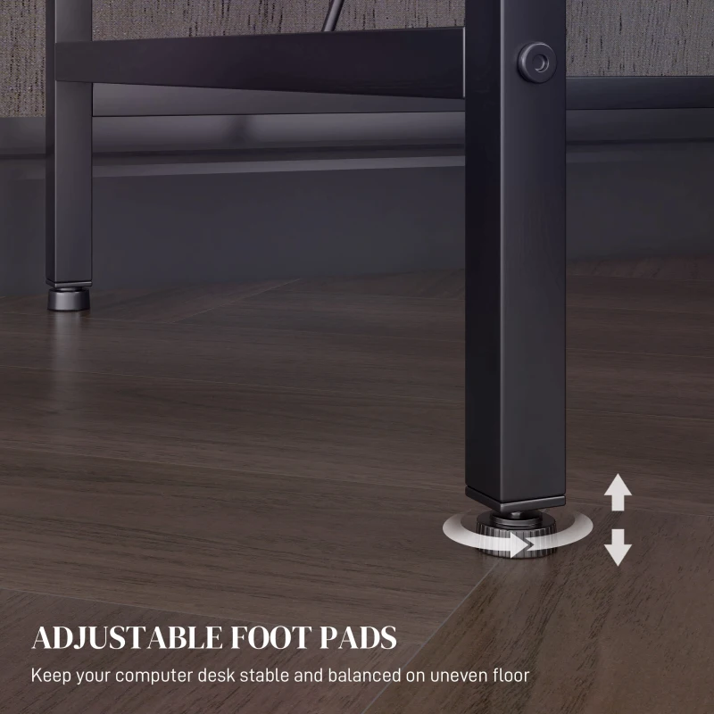 HOMCOM Reversible L Shaped Desk with Lights, Power Outlet, USB Ports, Corner Desk with Storage for Home Office, Black