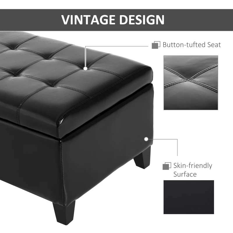 HOMCOM 51" Ottoman Storage Bench, Faux Leather Storage Chest with Lift Top, Tufted Ottoman for Living Room, Entryway, Black