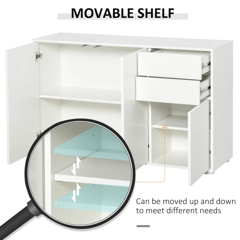 HOMCOM Kitchen Sideboard Storage Cabinet, Modern Coffee Bar with Push-Open Design and 2 Drawers for Living Room, White