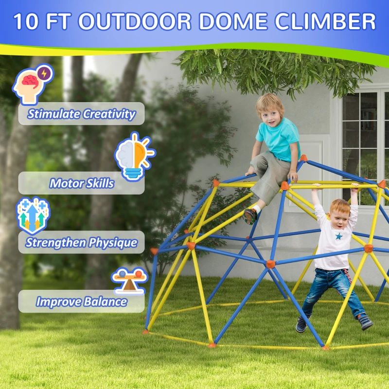 Outsunny Climbing Dome, 10' Jungle Gym Supports 594 lbs. for 1-6 Kids, Play Equipment for 3-8 Years Olds, Multi-Color