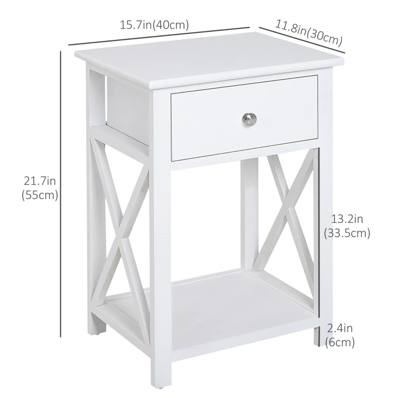 HOMCOM Wooden End Table Bedroom Nightstand Coffee Table Open Cabinet w/ Drawer and Shelf White
