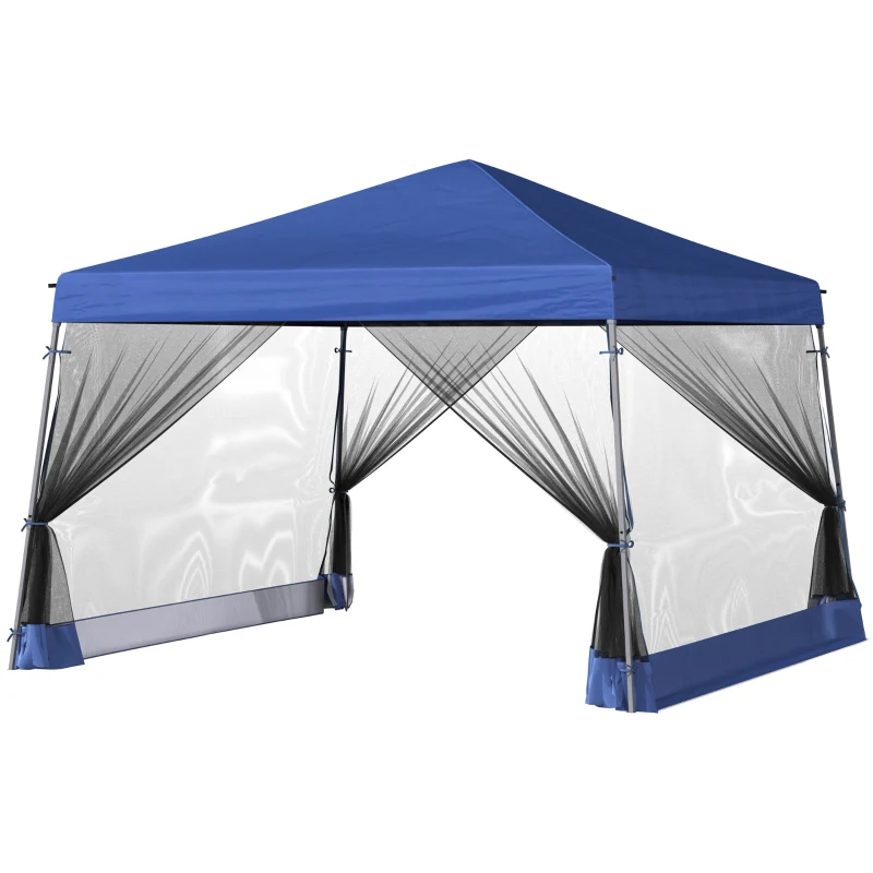 Outsunny Slant Leg Pop Up Canopy Tent with Netting and Carry Bag, Instant Sun Shelter, Tents for Parties, Height Adjustable, for Outdoor, Garden, Patio, (11.5'x11.5' Base / 10'x10' Top), Blue