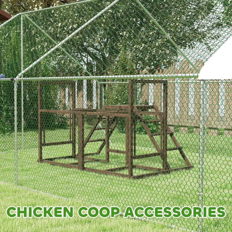 PawHut Chicken Activity Play Set with Multiple Chicken Perches, Swing, Ladder, Platform for 3-4 Chickens, Coffee