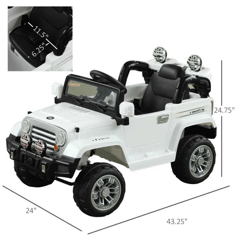 Aosom 12V Kids Electric Ride On Car Toy Jeep power wheels with Remote Control, White