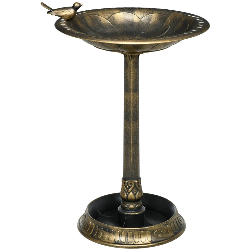 Outsunny 28" Antique Bird Bath Decorative Birdbath Bird Feeder Bowl with Planter Pedestal and Bird Statues, Bronze
