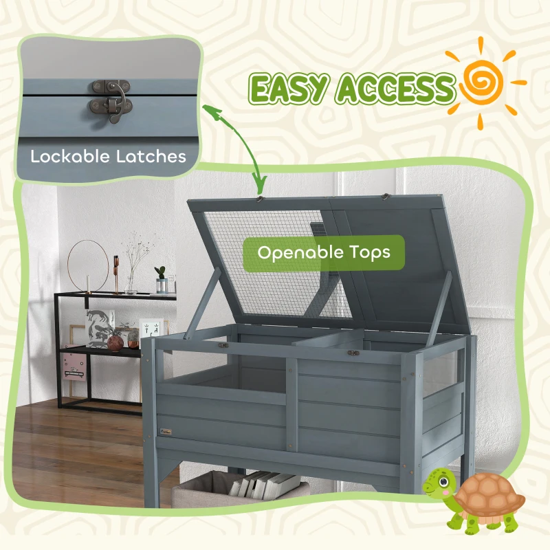 PawHut Wooden Tortoise House Habitat with Shelf, Light Support Frame, Tray for Indoor Use, 33" L x 20" W x 41" H